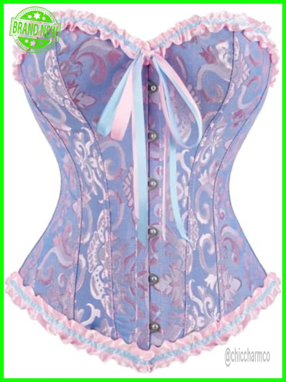 Satin Lace-Up Floral Corset Bustier Steel Boned Victorian Shapewear